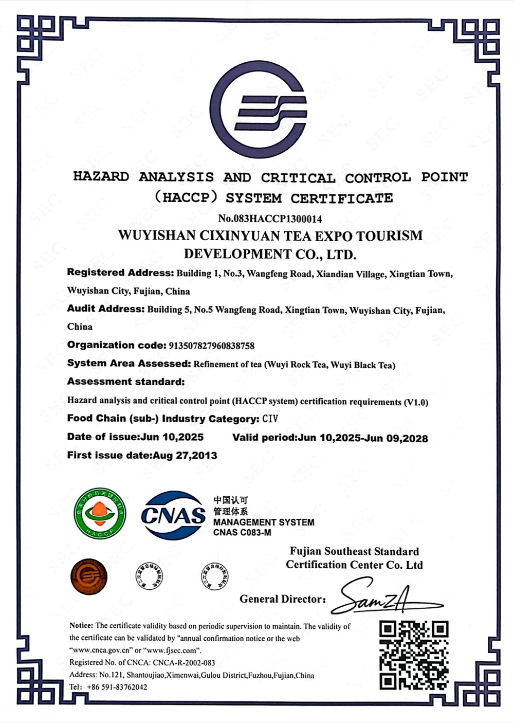 HACCP food-safety management